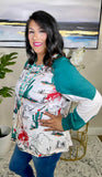 Teal Long Sleeve Western & Cactus print top