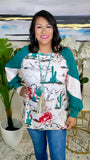 Teal Long Sleeve Western & Cactus print top