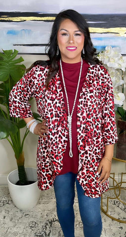 Red & White Leopard Cardigan