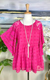 S, M, L,XL...Pink lace bell sleeve blouse