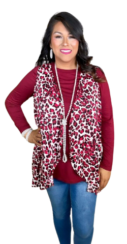 Maroon & White Leopard Vest