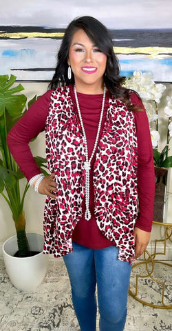 Maroon & White Leopard Vest