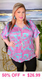 Turquoise and Pink Paisley top