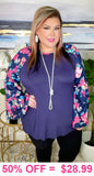 Navy Blue Top with Pink Long floral bell sleeves