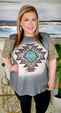 Tribal & TQ Concho Graphic tee with leopard sleeves