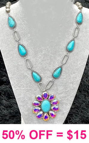 Bling & Turquoise concho pendant necklace