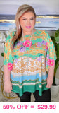 Green, Floral, Scroll poncho top -ONE SIZE