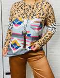 Leopard & Grey Tribal long sleeve top