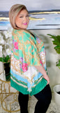 Green, Floral, Scroll poncho top -ONE SIZE