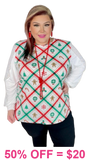 Christmas Plaid top with crochet white sleeves