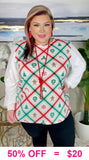 Christmas Plaid top with crochet white sleeves