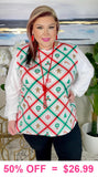 Christmas Plaid top with crochet white sleeves