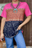 Pink, Brown Toole, Western print top