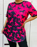 Hot Pink & Black horse print short sleeve top