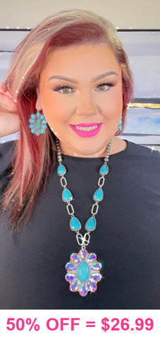 Bling & Turquoise concho pendant necklace