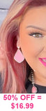 Light pink enamel teardrop earrings with bling trim