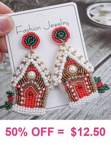 Beaded Gingerbread house earrings