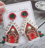 Beautiful Beaded Gingerbread house earrings