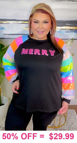 MERRY Black top sequin stripe sleeves