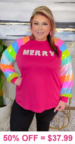 MERRY Pink top sequin stripe sleeves