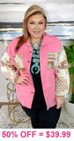 Pink Shacket with cream tribal sleeves