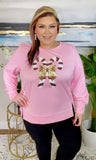 Pink Sweater with Sequin Candy Canes