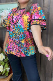 TOP SELLER Colorful Leopard ruffle sleeve top