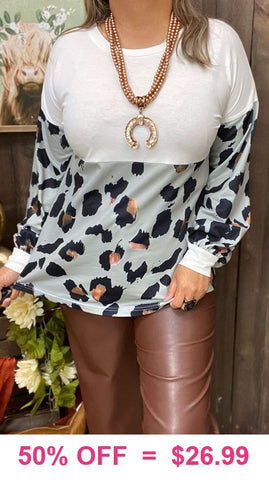 White & Grey Leopard long sleeve top