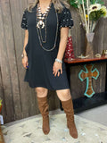 L, XL, 2X,3X Black Dress with pearl bubble sleeves