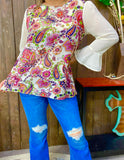 Paisley top with white sheer sleeves