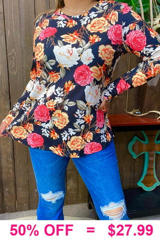 Floral print long sleeve top