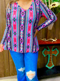 Pink Purple tribal long sleeve top