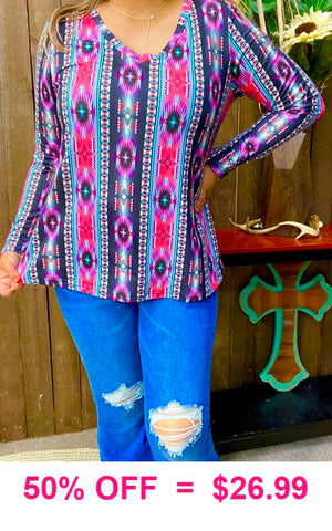 Pink Purple tribal long sleeve top