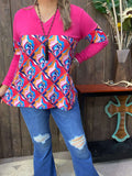 Pink printed long sleeve top