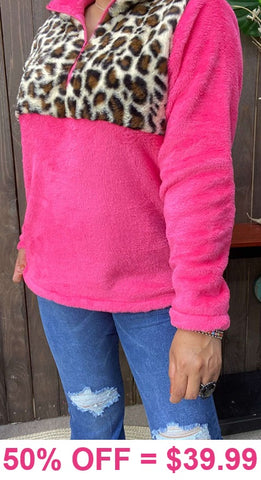 Pink & leopard sherpa pullover