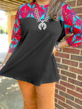 Black top with Red & Tq tribal sleeves