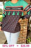 Merry Christmas green tassel sweater