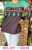 Merry Christmas green tassel sweater