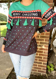 Merry Christmas green tassel sweater