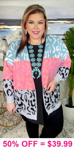 Color Block Leopard Sweater Cardigan