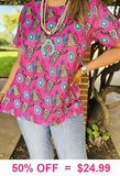 Steer & Concho print short sleeve top