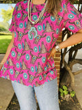 Steer & Concho print short sleeve top