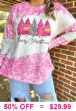 Pink Merry Christmas Tree long sleeve