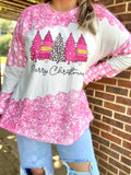 Pink Merry Christmas Tree long sleeve