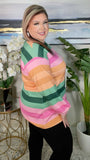 Pink, Green, Orange, Striped sweatshirt