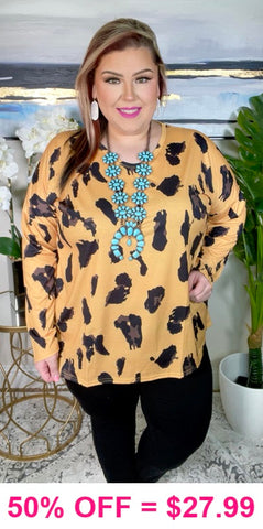 S, L, 2X, Mustard Leopard long sleeve top