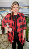 Red Plaid Silky Drape Front Cardigan