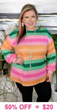 L, XL, 3X : Pink, Green, Orange, Striped WARM Sweatshirt/ Sweater like