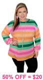 L, XL, 3X : Pink, Green, Orange, Striped WARM Sweatshirt/ Sweater like