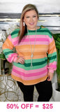 L, XL, 3X : Pink, Green, Orange, Striped WARM Sweatshirt/ Sweater like